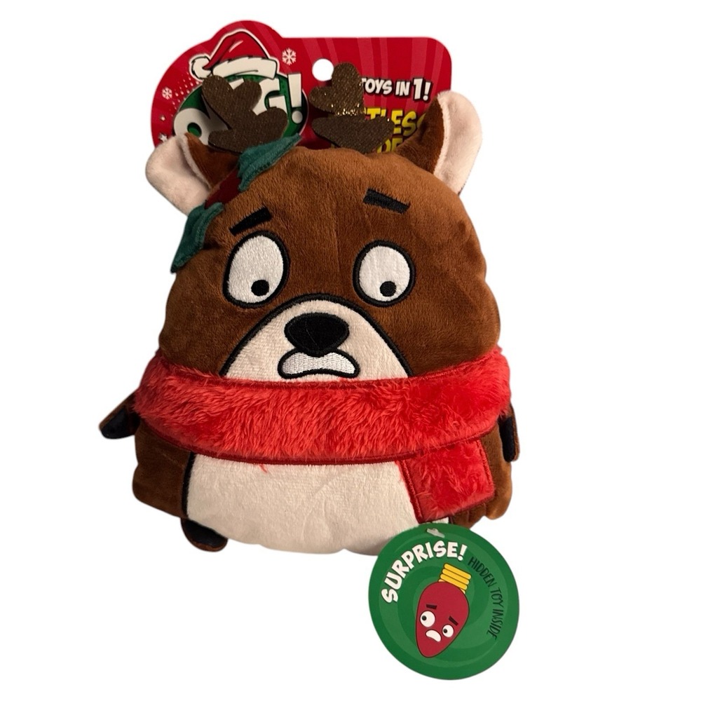 OMG! Surprise Holiday REINDEER 2 in 1 Hidden Dog‎ Toy Plush Chew Christmas NWT